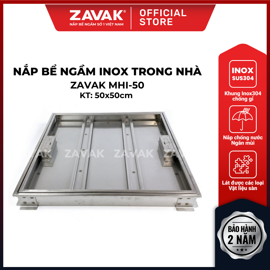 Nắp bể nước ngầm ZAVAK MHI-50 dùng trong nhà (50x50cm) lát gạch, chịu tải tối đa 0.3 tấn, inox 304
