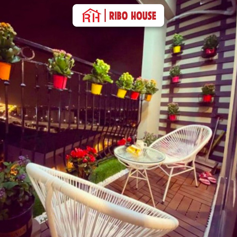 Bàn ghế mây nhựa ban công ngoài trời RIBO HOUSE cao cấp ngồi uống cafe, trà nội thất hành lang phòng khách RIBO43