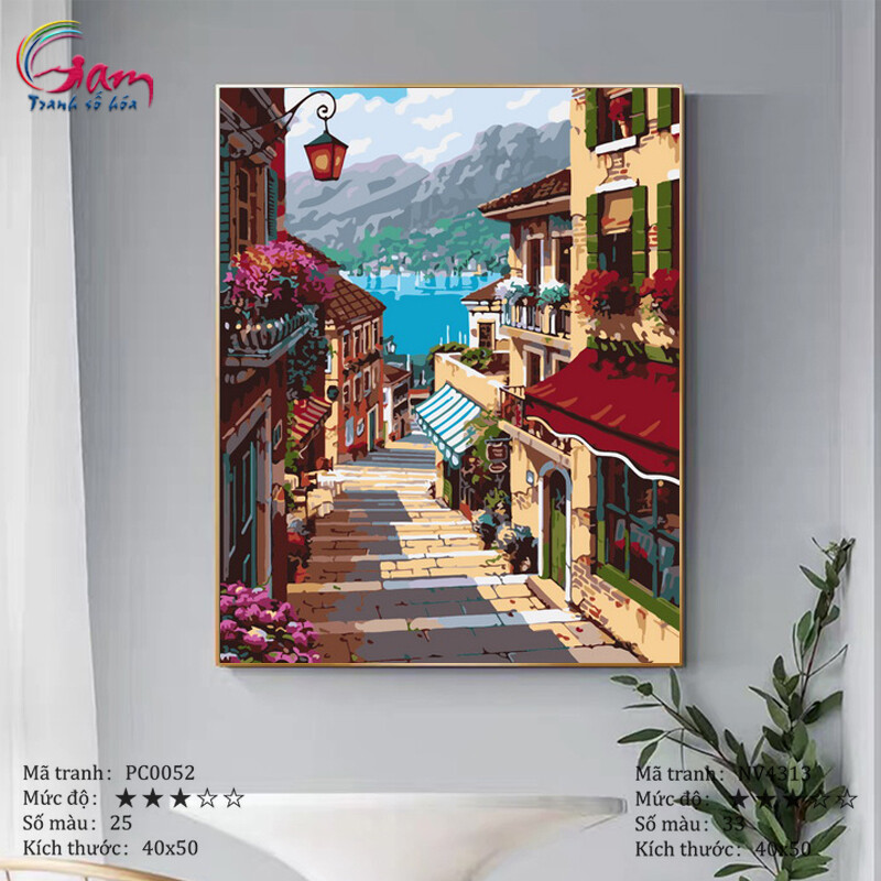 Tranh sơn dầu số hóa DIY tự tô màu Phong cảnh - Mã PC0052 Nấc thang tình yêu Tranh Trang trí hiện đại Làm quà tặng và Giảm Stress