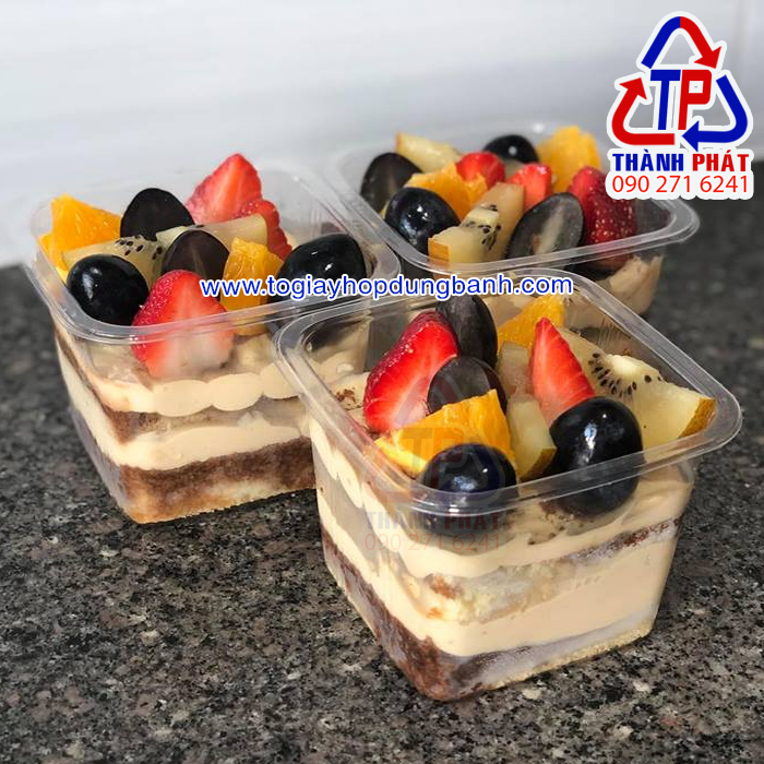 50c Hộp nhựa B10-8  - Hộp nhựa vuông đựng tiramisu  - Hộp đựng bánh mousse - Hộp đựng bánh panna cot