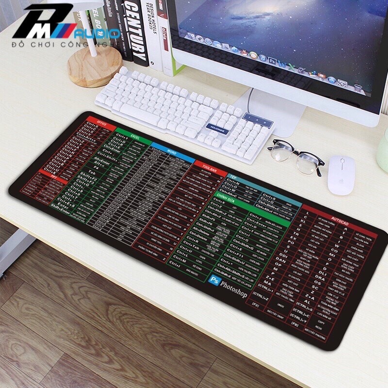 Lót Chuột Phím Tắt Văn Phòng Cao Cấp kích thước 80x30x0,2cm.30x25x0,2cm.Tiếng Việt Kết Hợp Bàn Di Chuột-BMVAUDIO