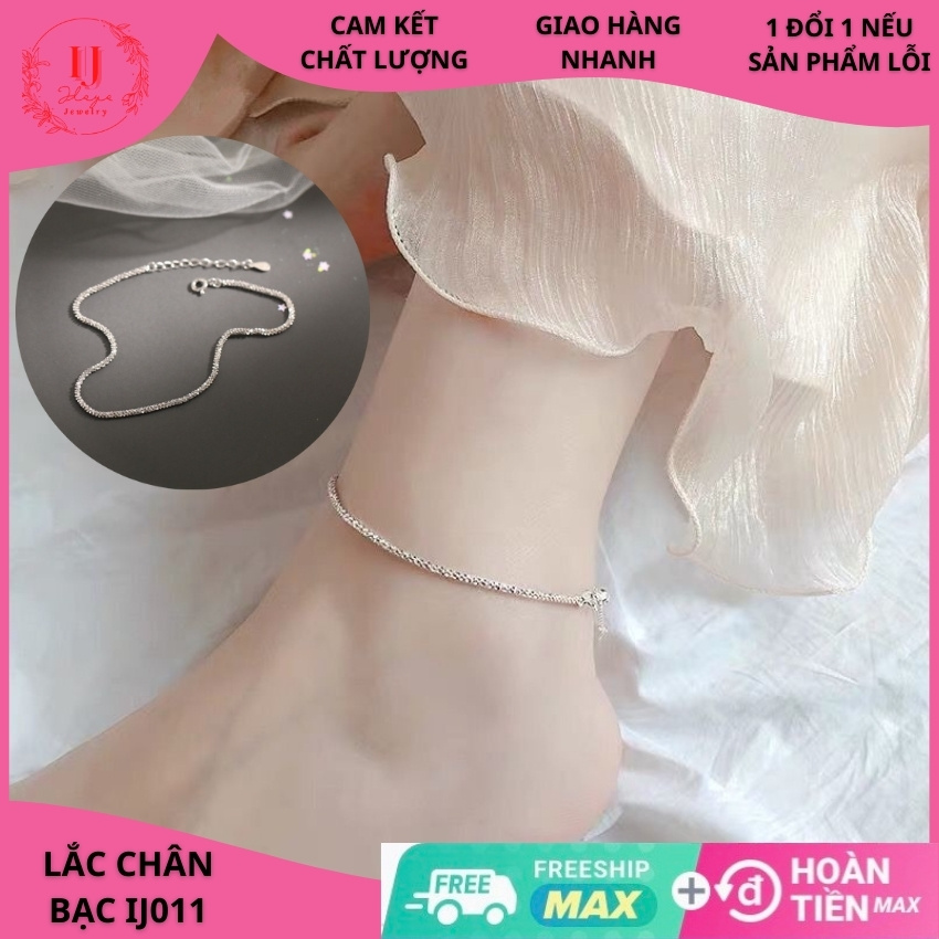 Lắc chân bạc nữ Iloyo IJ011, vòng chân bông xù khóa ngôi sao lấp lánh Twinkle