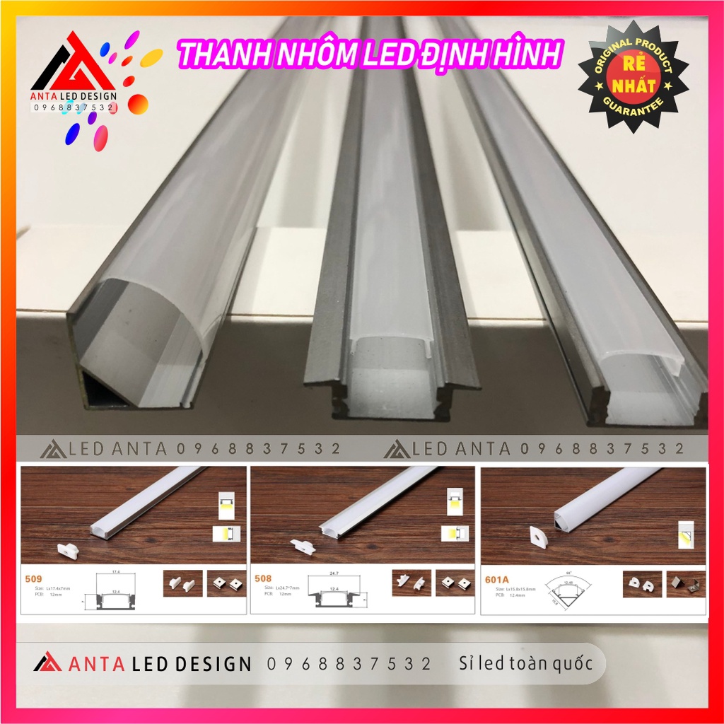Thanh nhôm led định hình, thanh nhôm dùng cho led dán, led thanh 12v trang trí nội thất, tủ kệ