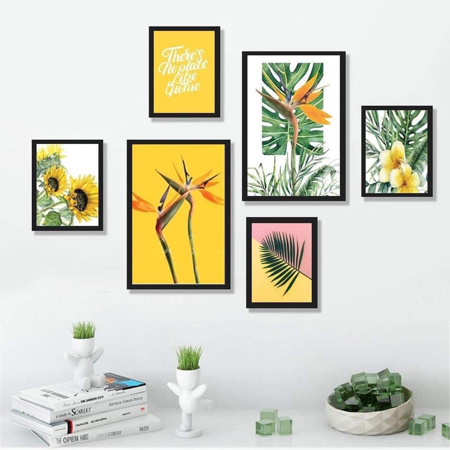 Tranh treo tường hiện đại - Bộ tranh 06 bức cây hoa nhiệt đới gam vàng rực rỡ. Tặng kèm khung và đinh treo tường - TP167