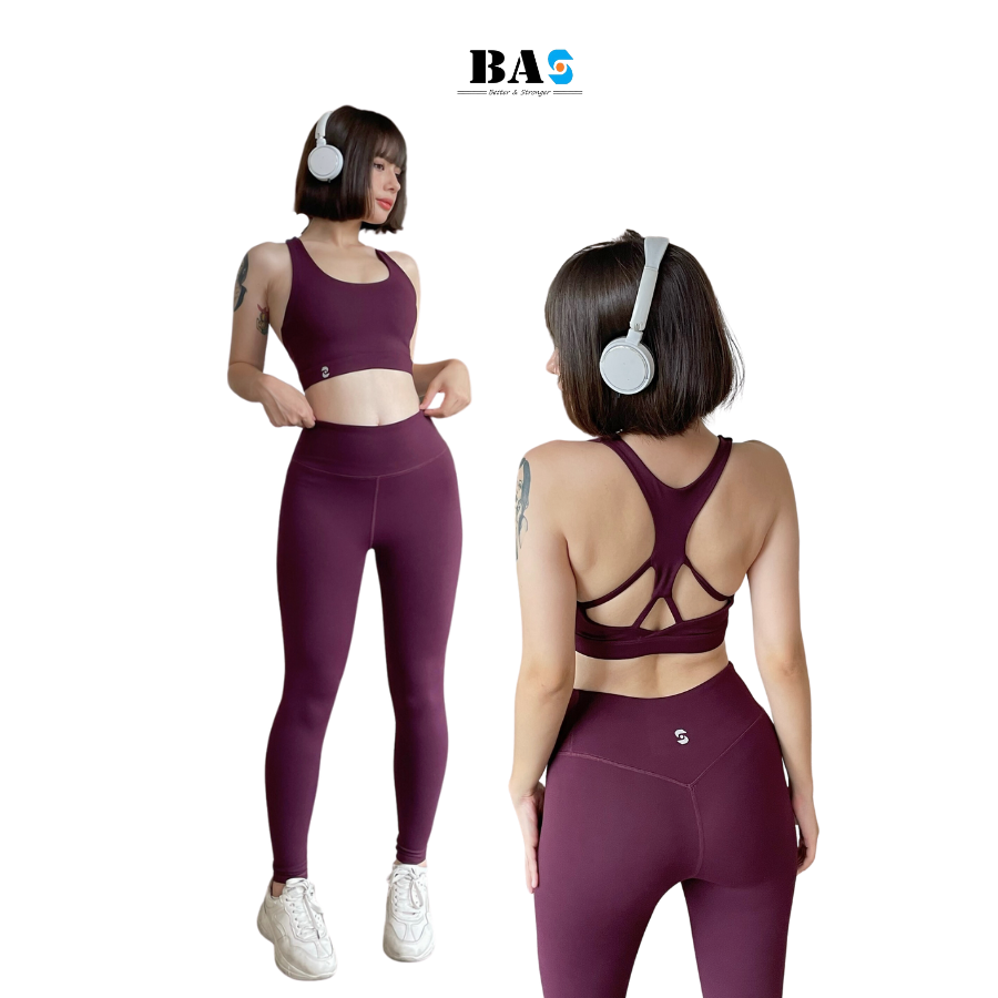 Đồ tập yoga nữ BAS áo bra đan lưng phối quần legging co dãn- S40038