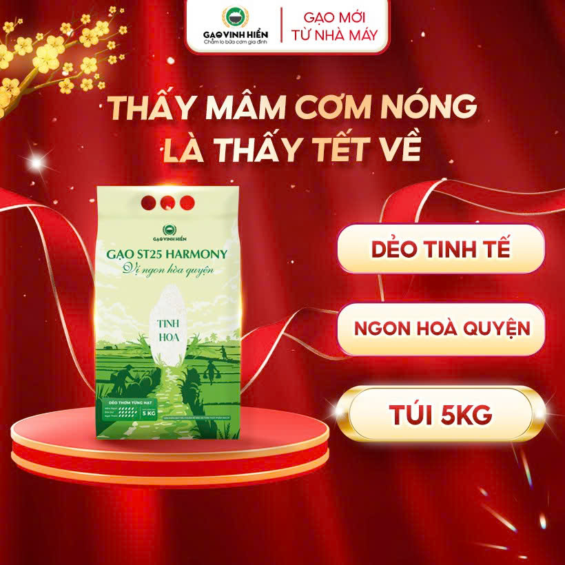 Gạo ST25 Harmony Vinh Hiển 5KG - Dẻo mềm, thơm ngon, cao cấp - Vị ngon hòa quyện