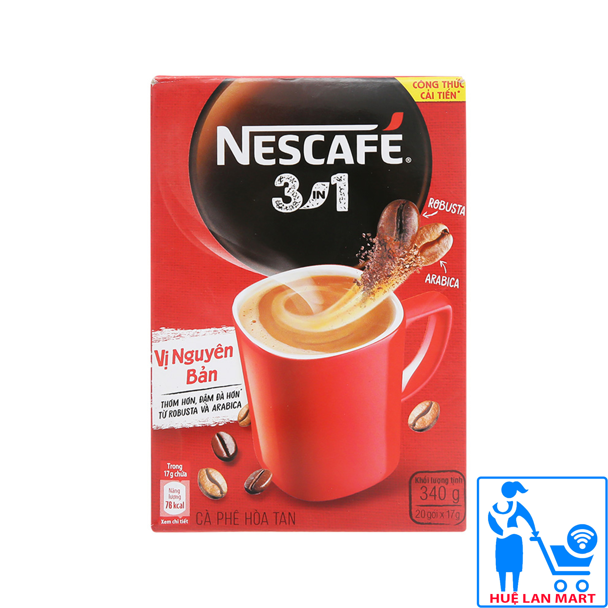 Cà phê rang xay hòa tan nescafe 3in1 vị nguyên bản đậm đà hài hòa hộp 340g
