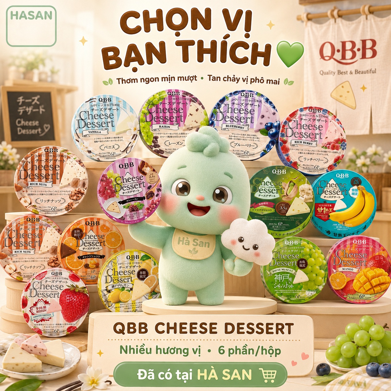 Hà San QBB Cheese Dessert nhiều hương vị 6 phần/hộp