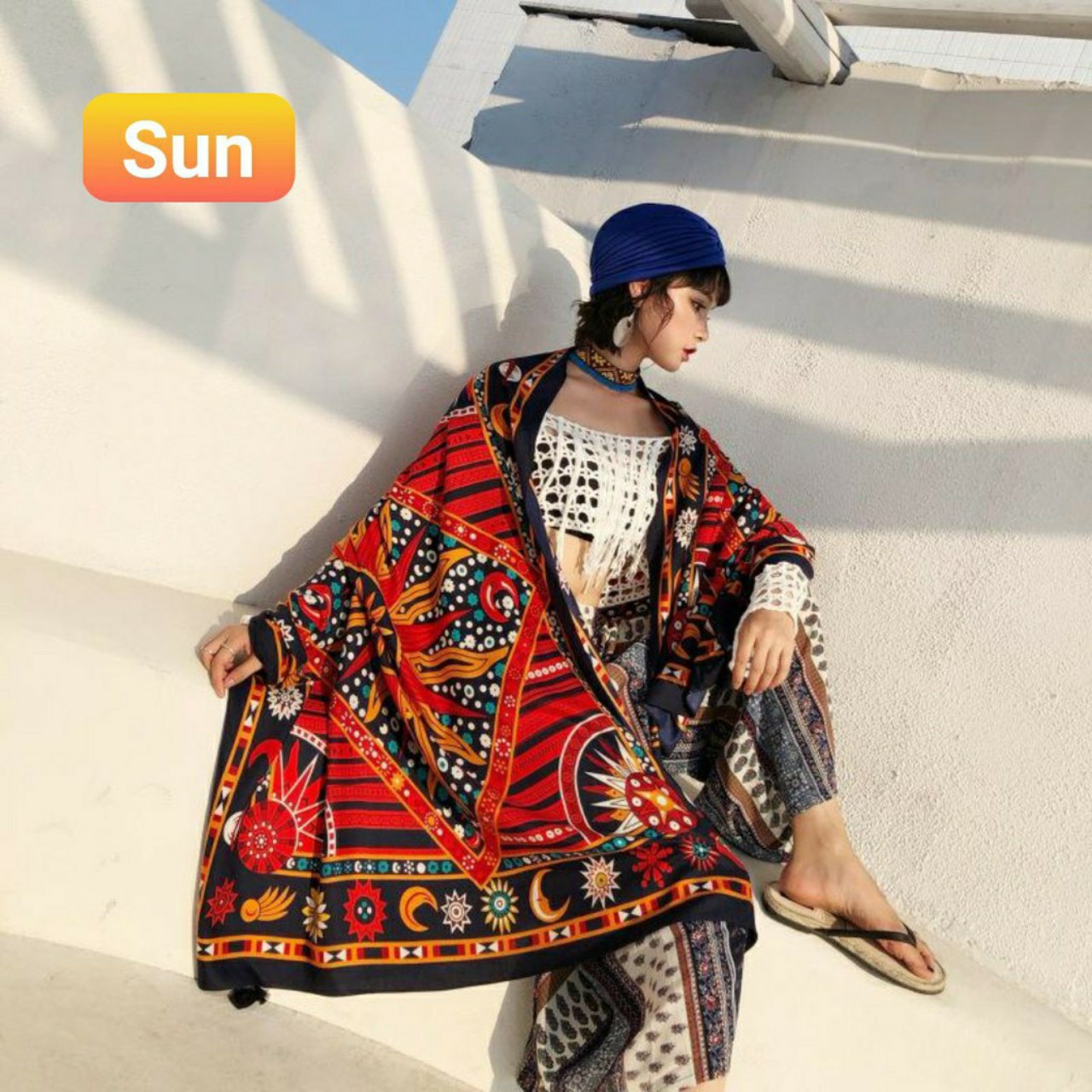 Khăn choàng thổ cẩm đi biển che nắng mẩu mới hot trend -khăn hobo được chọn riêng hoa văn