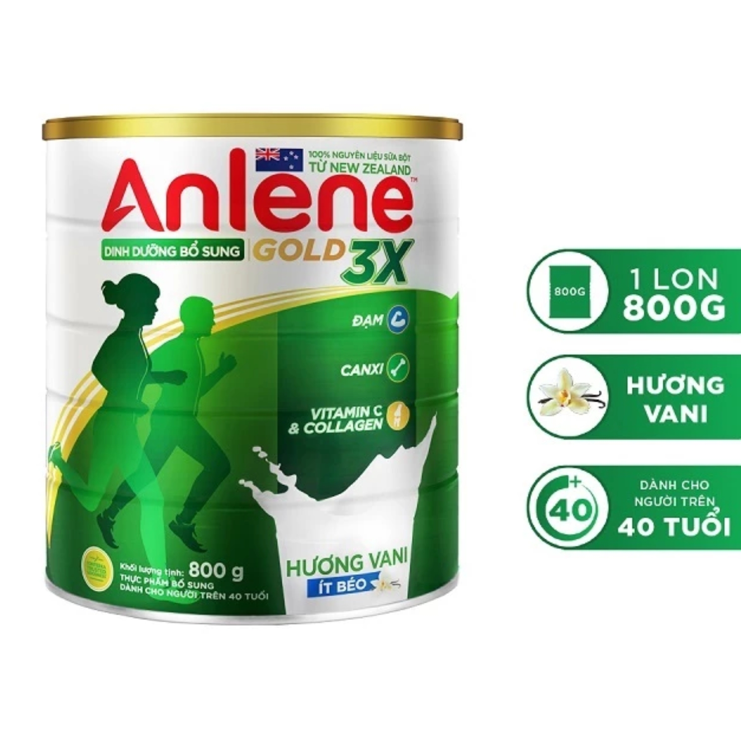 Sữa bột anlene gold 3x hương vani ít béo hộp 800g