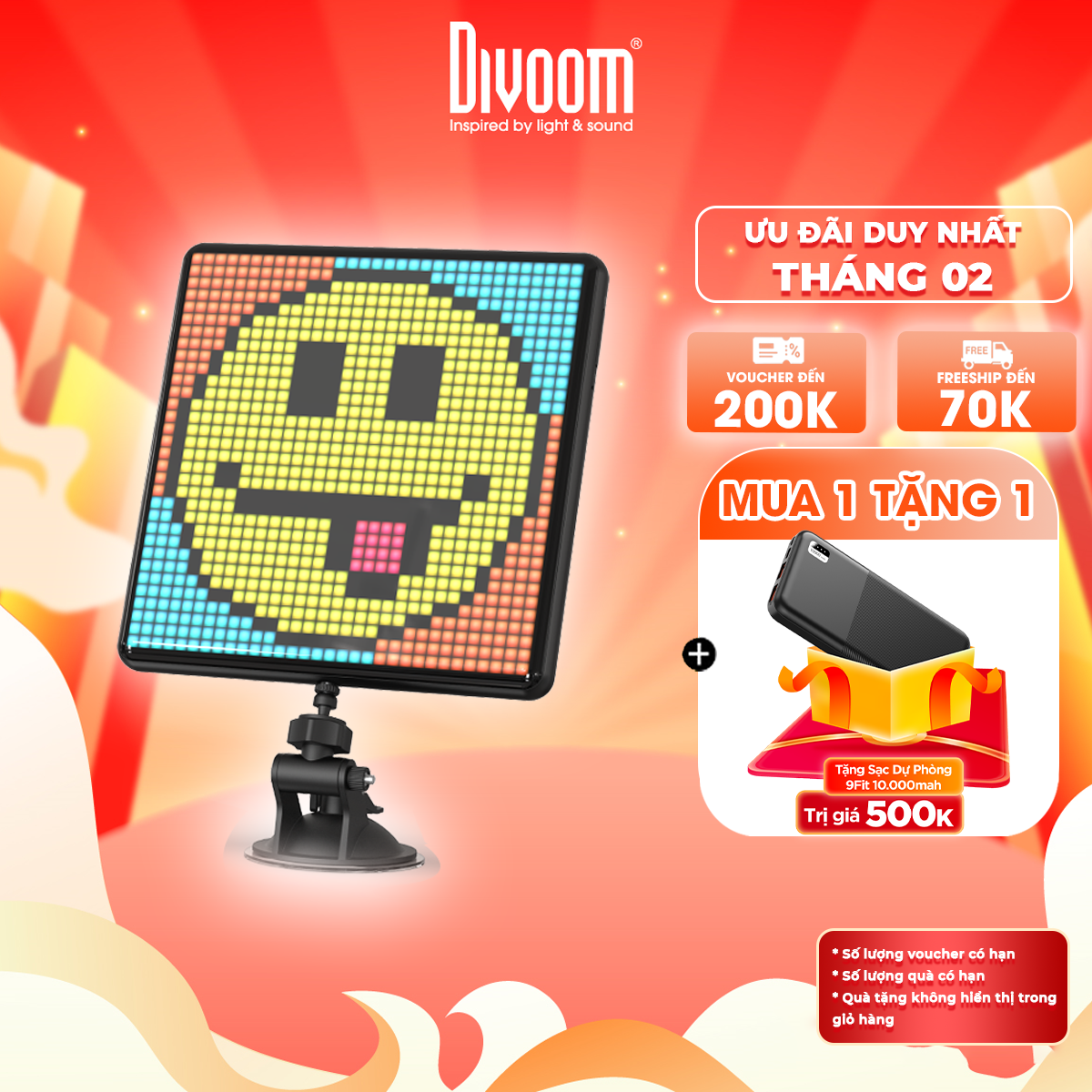 Màn hình LED Divoom Pixoo Max 32x32 pixel tích hợp App nhiều tính năng, có thể trang trí treo xe ô tô/ treo tường/ bàn/ cửa sổ