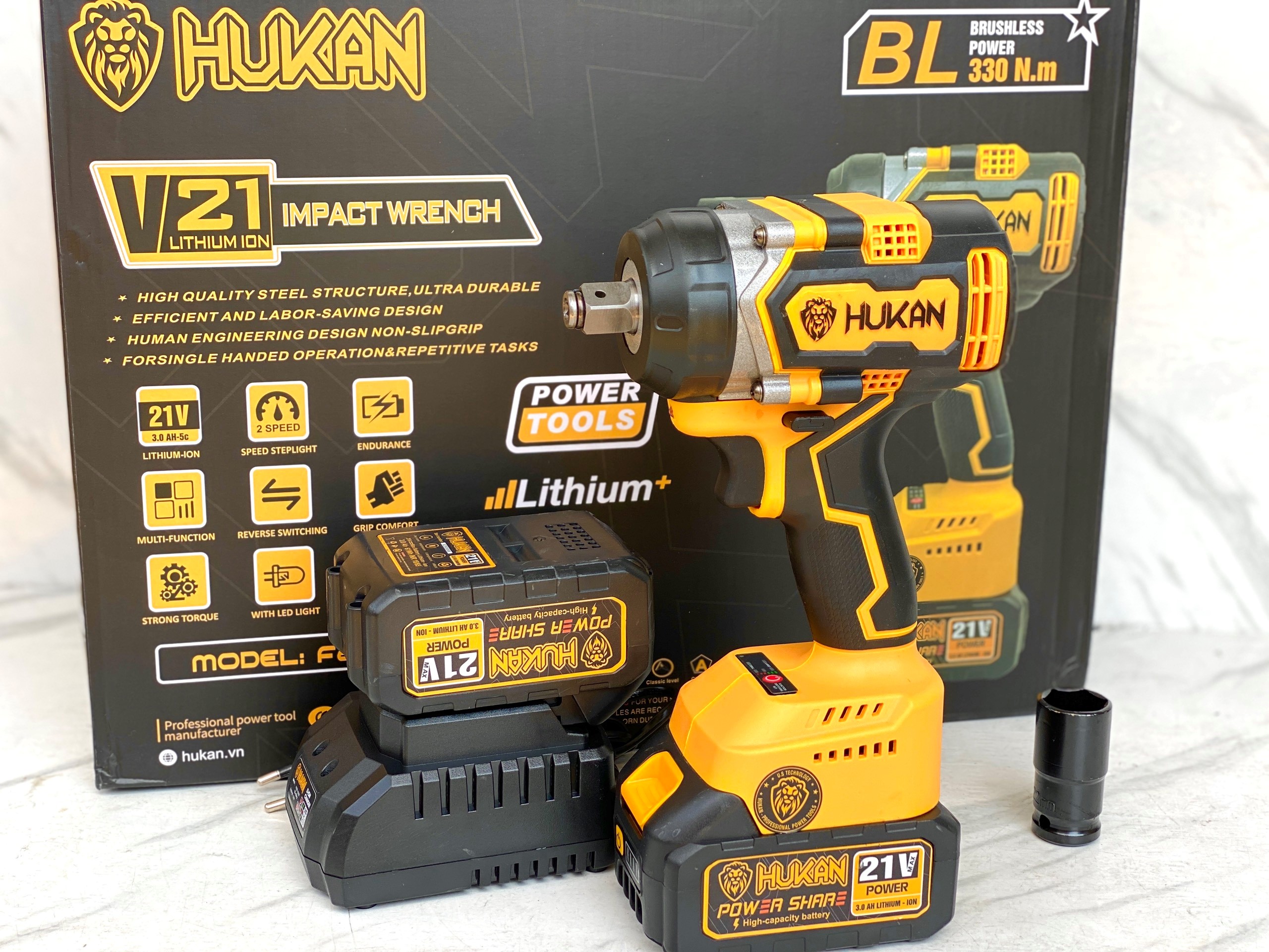 Máy siết bulong vặn vít Hukan 21v F60 Chính hãng không than siêu mạnh