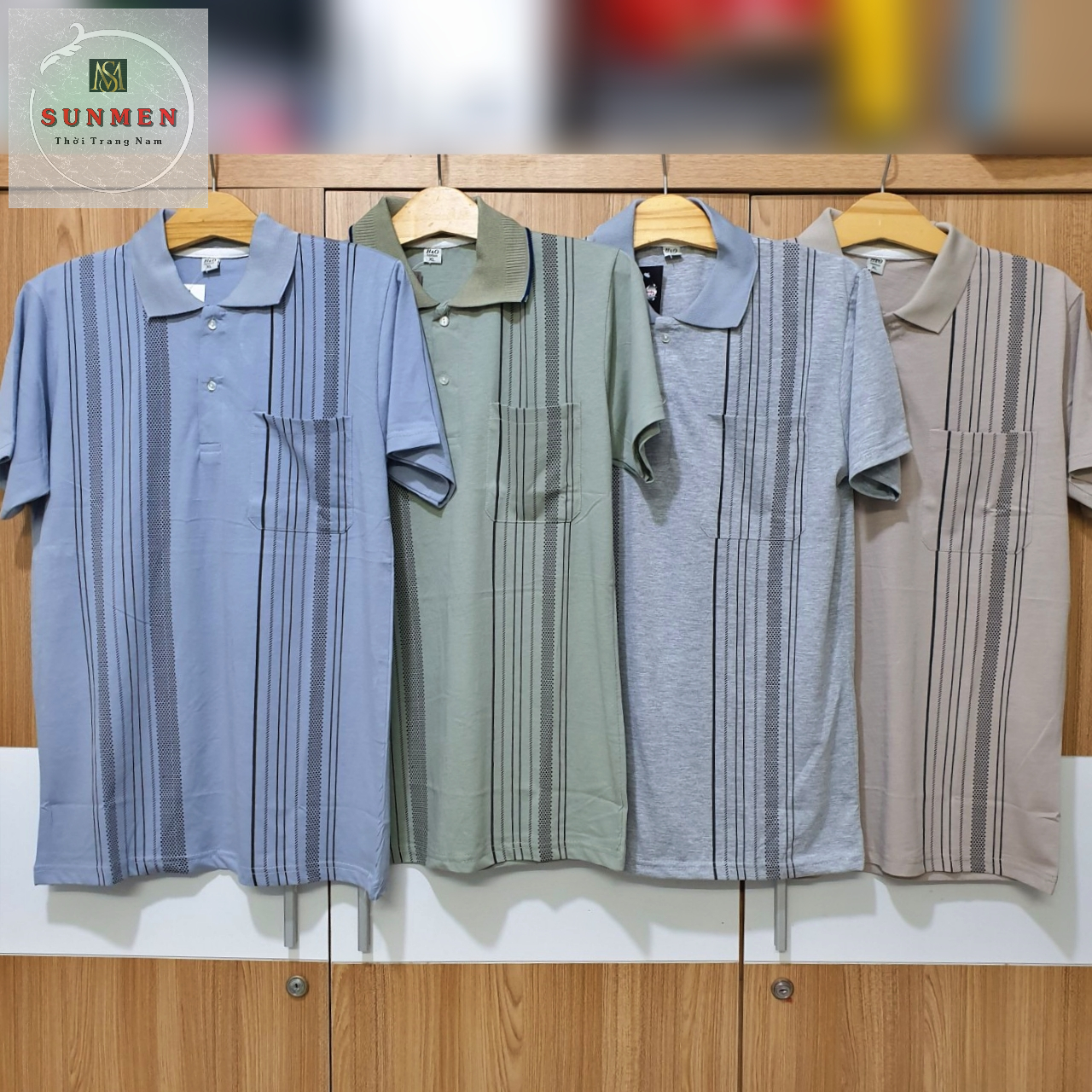 [HCM] Áo Thun Nam Họa Tiết Kẻ Sọc Cổ Trụ Có Túi Trung Niên Chất Cotton From Rộng Tay Lỡ Size Từ 50 - 80kg