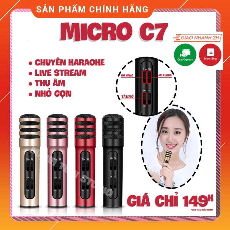 Mic Thu Âm C7 Hàng Loại 1 . Micro Livestream, Karaoke 3in1, Tặng Kèm Tai Nghe, Thiết Kế Nhỏ Gọn. Bảo Hành 12 Tháng