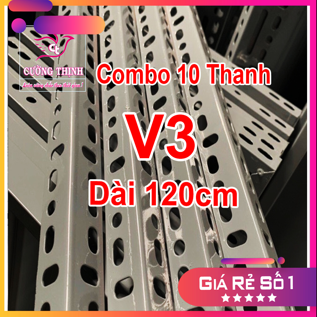 Combo 10 thanh 1m2, Sắt V lỗ V3 dày 1.6ly / Lắp ráp kệ sắt đa năng, kệ sắt v lỗ