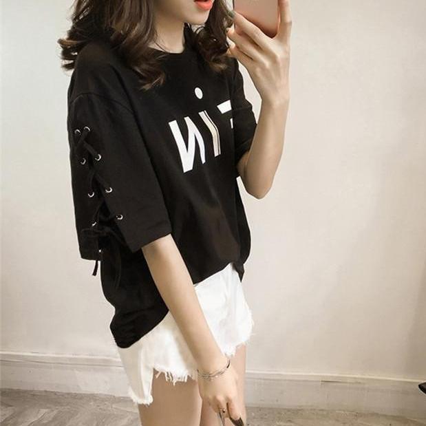 Áo thun cotton tay lỡ fin đen cá tính