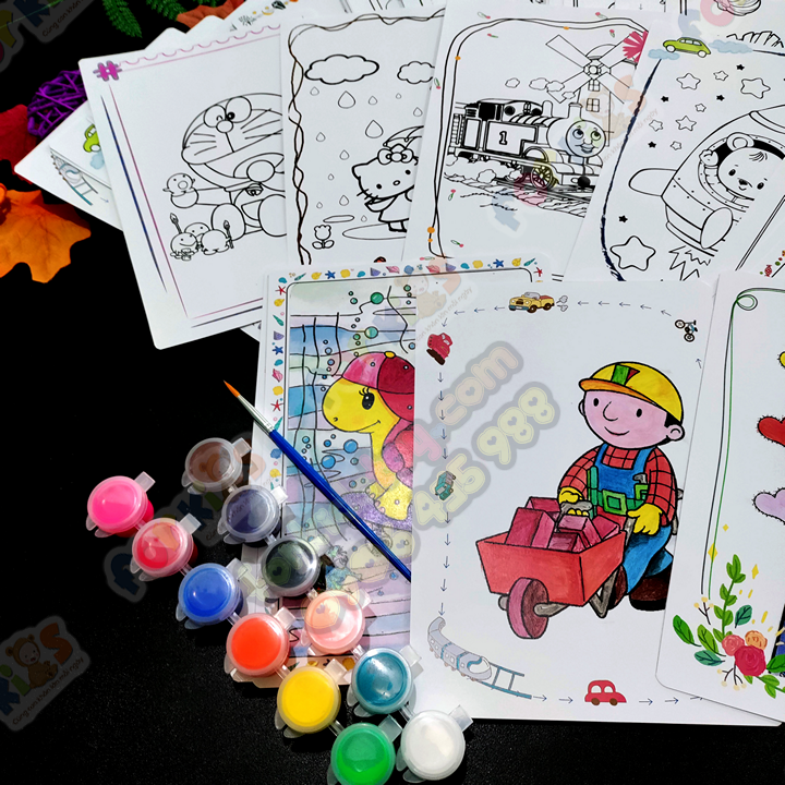 Tranh Tô Màu Nước Cho Bé Yêu Hội Họa12 Tranh Kèm 12 Màu Cọ 20*15Cm