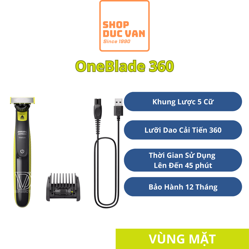  Máy Cạo Râu Philips OneBlade 360 Face Cắt Tỉa Tạo Kiểu Thông Minh Với Lược Đa Năng 5 Nấc Chỉnh   Shop Đức Vân   