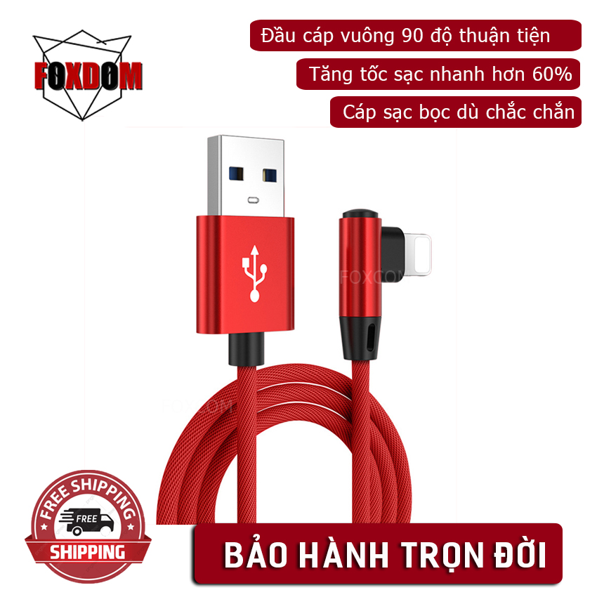 [BẢO HÀNH TRỌN ĐỜI] Dây cáp sạc nhanh vuông 90 độ, dây bọc bù chịu lực chống đứt, Thích hợp cổng Lightning Type-C Micro USB, chip nâng cấp sạc nhanh