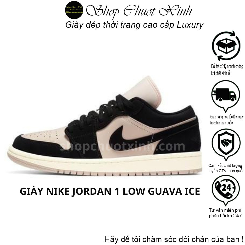 Giày jd 1 Low Guava Ice Đen Hồng bản trung full phụ kiện bill box túi hộp đủ size nam nữ 36-43 shopchuotxinh