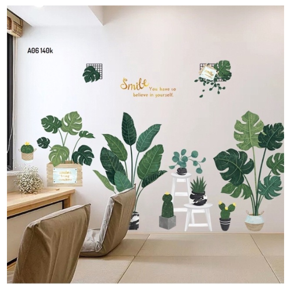 Decal dán tường trang trí gia đình: Chậu cây xanh mẫu Hàn SS161