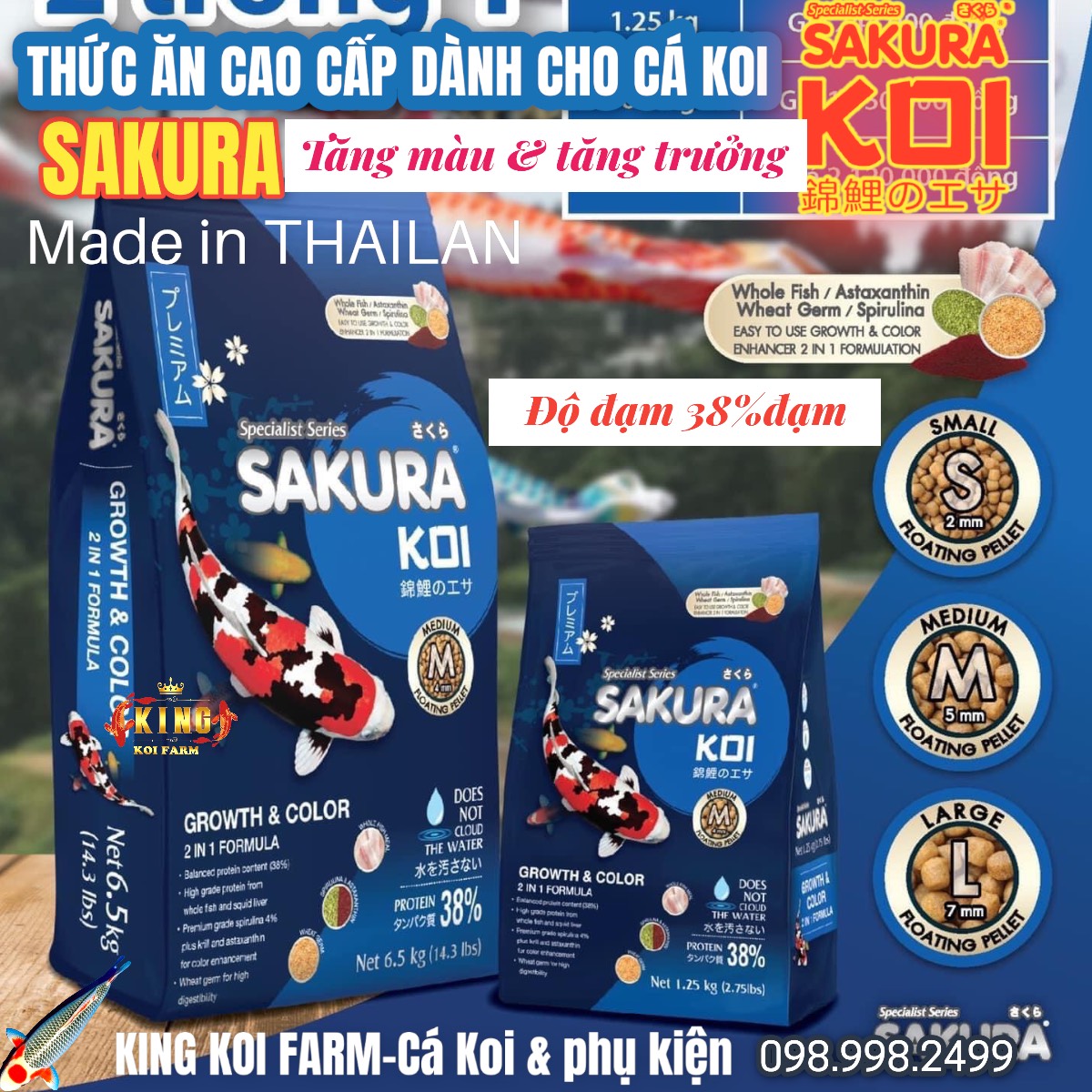 Thức ăn cao cấp tăng màu & tăng trưởng 2 trong dành cho cá koi sakura _ growth & color 2 in 1 fomula _ túi