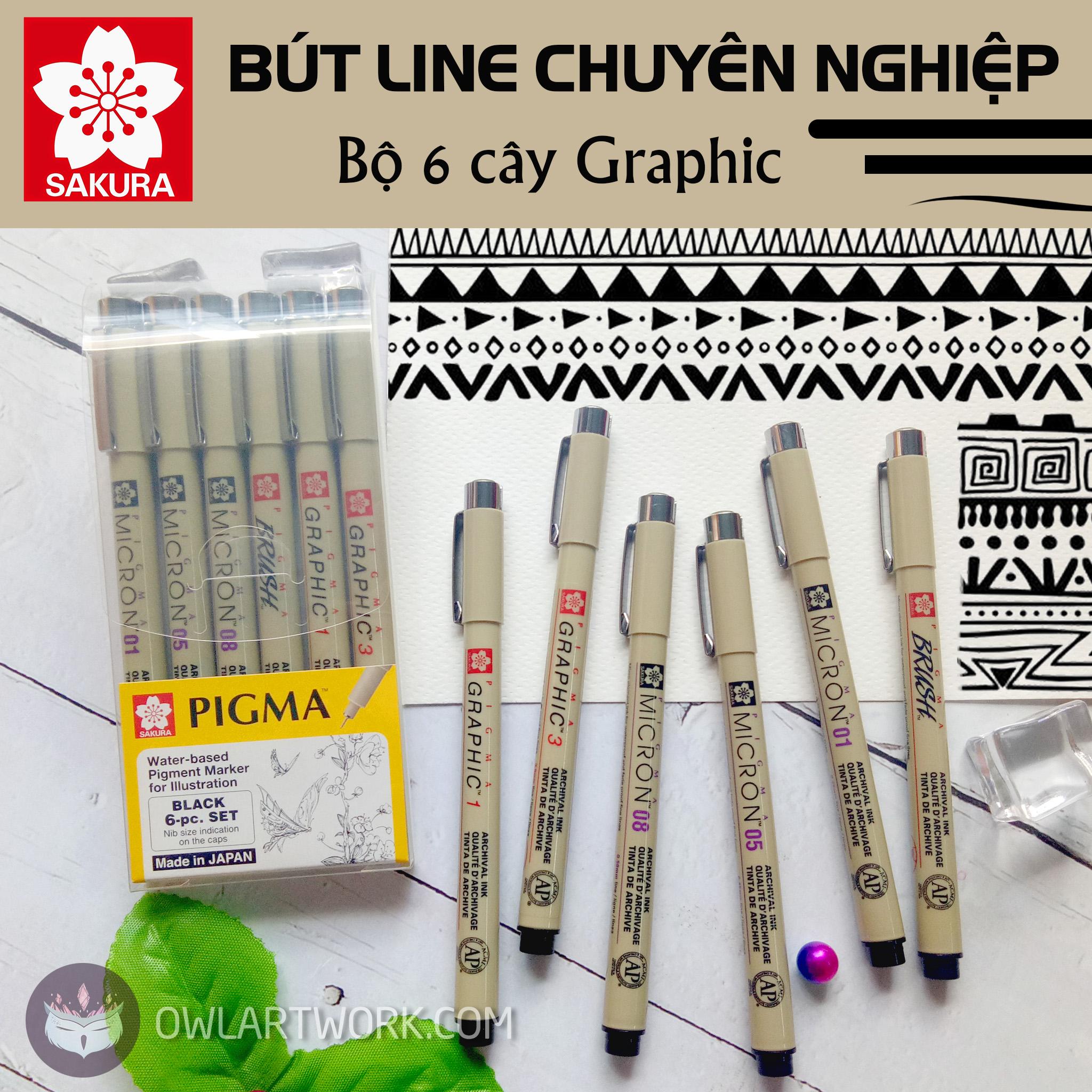 [HCM]Bộ 6 Bút Vẽ Đi Nét Minh Họa (Graphic) Sakura Micron