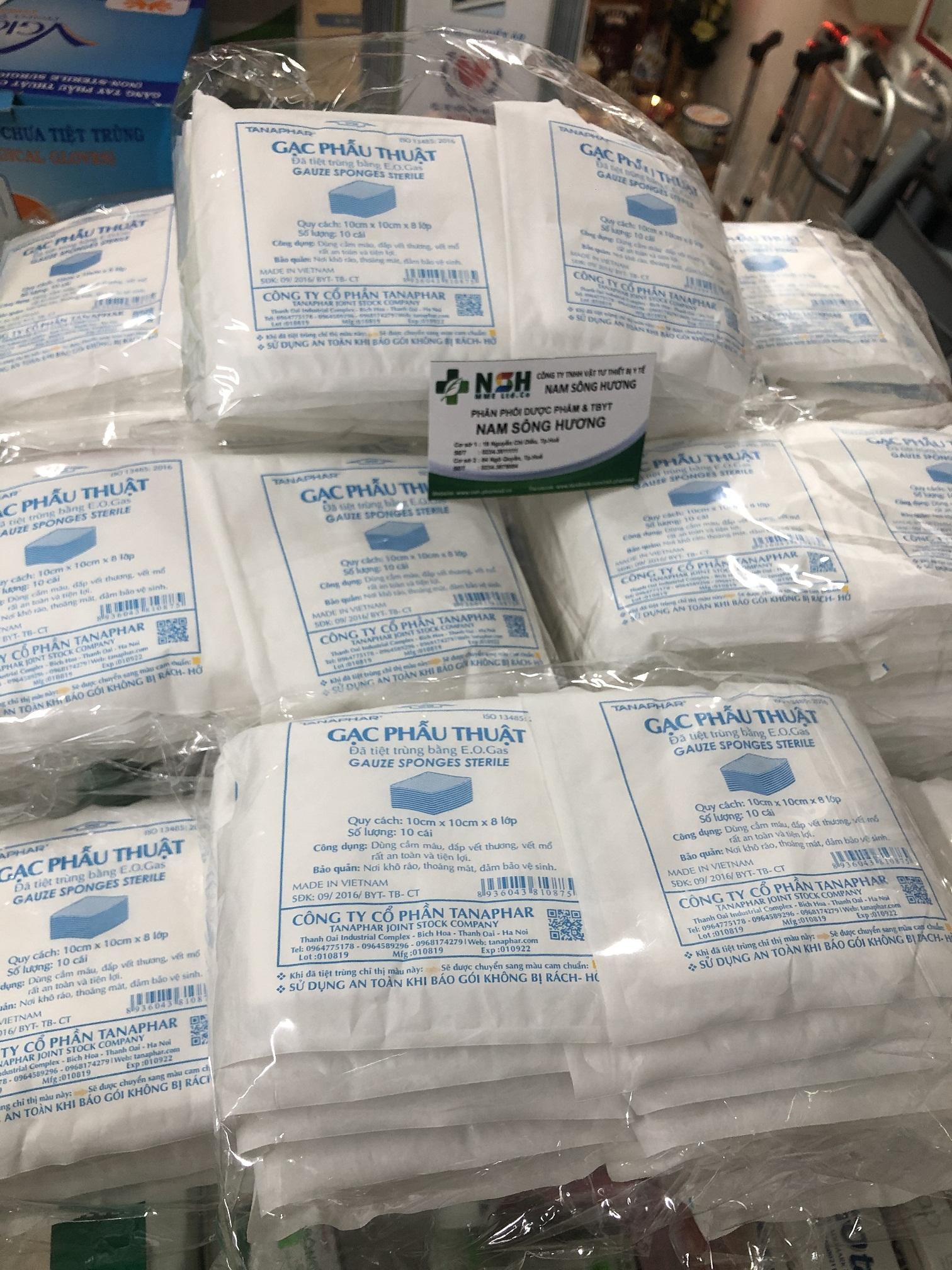 Combo 5 túi Gạc phẫu thuật tiệt trùng gạc phẫu thuật y tế 8 lớp Tanaphar Kt 10cm x 10cm x 8 lớp