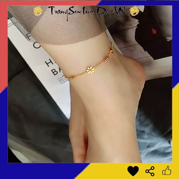 Lắc chân titan cao cấp hoa bi màu vàng siêu đẹp, bền màu TT4730
