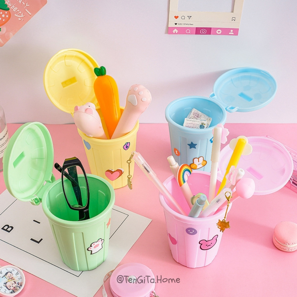 THÙNG RÁC MINI, HỘP ĐỰNG NHỎ ĐỂ BÀN HỌC BÀN LÀM VIỆC CÓ NẮP ĐẬY TIỆN LỢI TẶNG STICKER DÁN