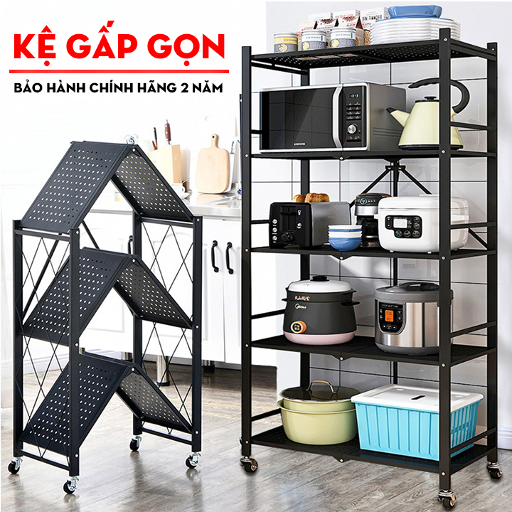 Kệ Gấp Gọn Đa năng Với Sức Chứa Gấp 2,5 Lần - Gấp Siêu Mỏng Chỉ 8 Cm - Xoay 360 Độ Có Kèm Bánh Xe Di Chuyển Dễ Dàng Mọi Vị Trí - Kệ Đựng Đồ Sơn Đen Tĩnh Điện Chống Ăn Mòn
