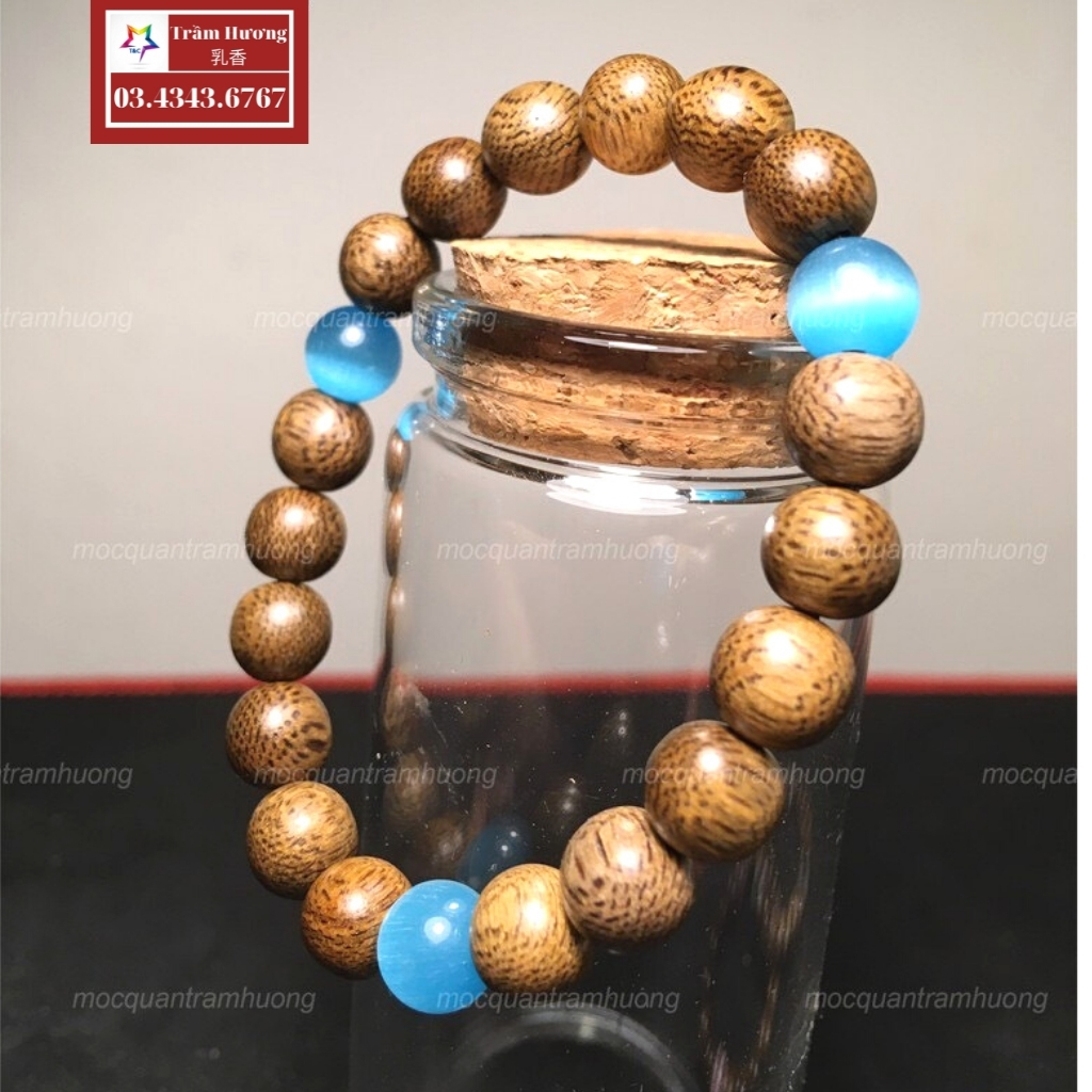 Vòng tay trầm hương chuỗi 21 hạt mix đá mắt mèo phong thủy theo mệnh, nữ đeo, 8mm, mang lại bình an, may mắn, gieo duyên cho gia chủ