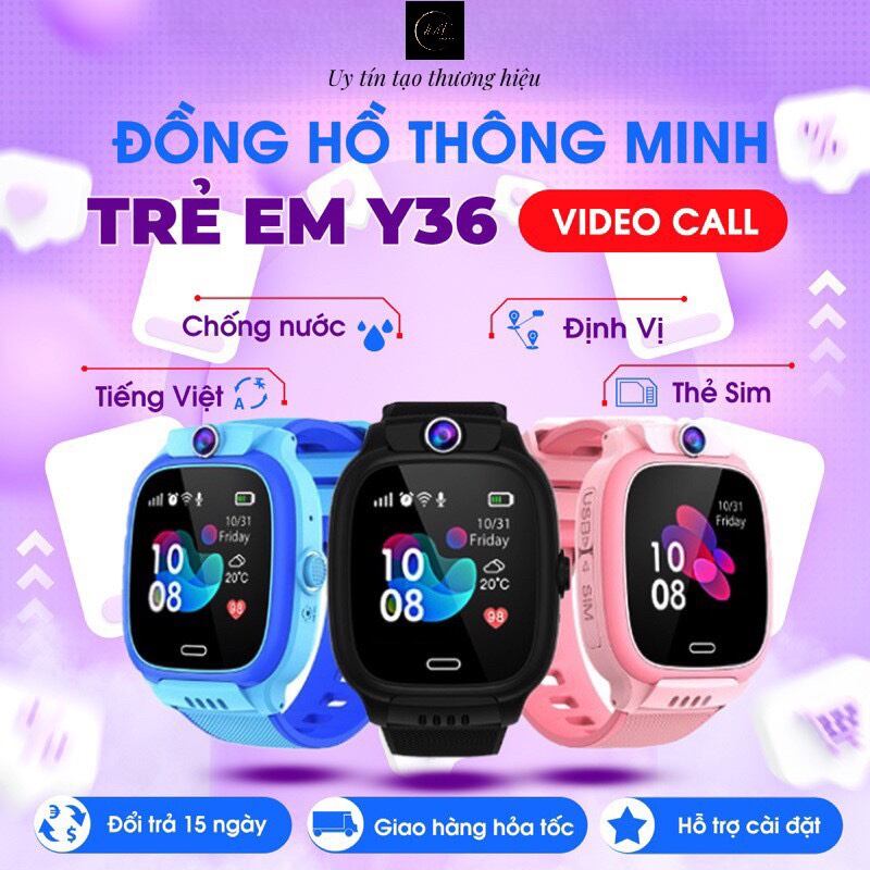 Đồng hồ thông minh trẻ em Y36 nghe gọi được video Đồng hồ định vị trẻ em Y36 (GỌI VIDEO/4G) Đồng Hồ Định vị Trẻ Em Y36 (bản 2024), Nghe Gọi Video 4G, Định Vị, chống nước IP67, sử dụng Tiếng Việt Chính Hãng Suno Top