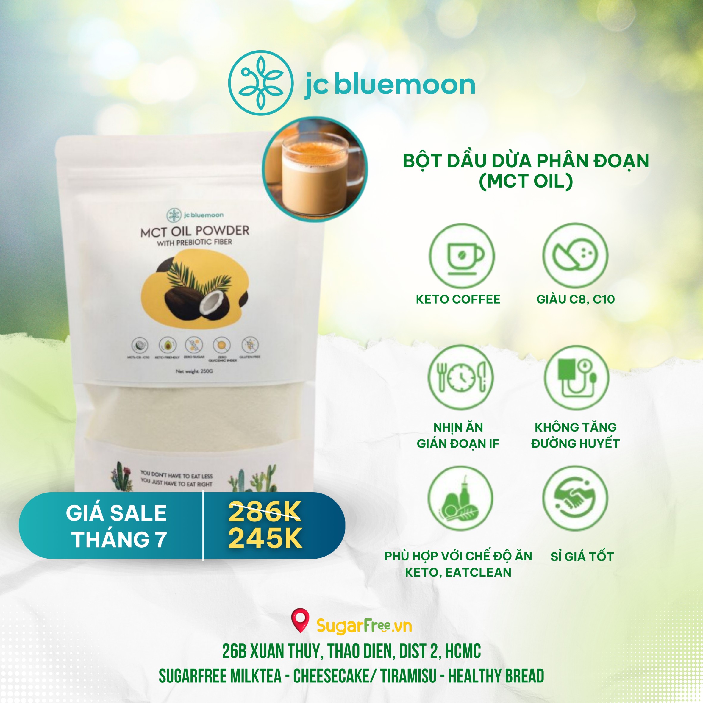 SALE CỰC RẺ - Bột dầu dừa phân đoạn C8 & C10 MCT Oil JC BLUEMOON Giảm Cân