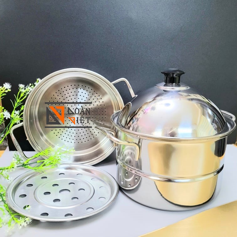 Nồi Xửng Hấp Inox - 2 TẦNG + Vỉ hấp rời sử dụng ĐA NĂNG như Nồi Lẩu SOUP loại lớn dùng các loại bếp, bếp Từ. Nhiều Size ( 28cm, 24cm, 20cm). Nồi xửng thép không gỉ Có thể hấp 2 món và NẤU CANH