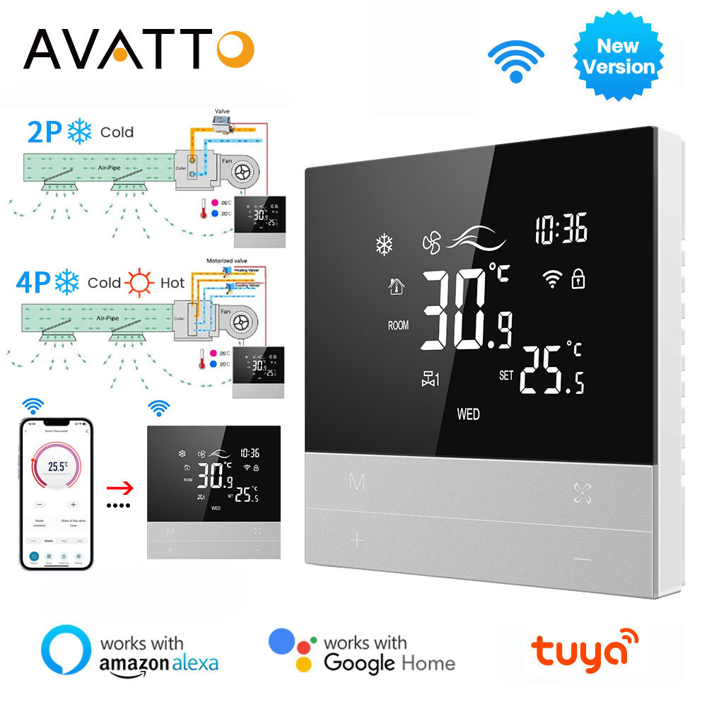 AVATTO tuya công tắc điều hòa không khí trung tâm thông minh Wifi, cuộn Quạt làm mát 3 tốc độ hoạt động với Alexa Google Home