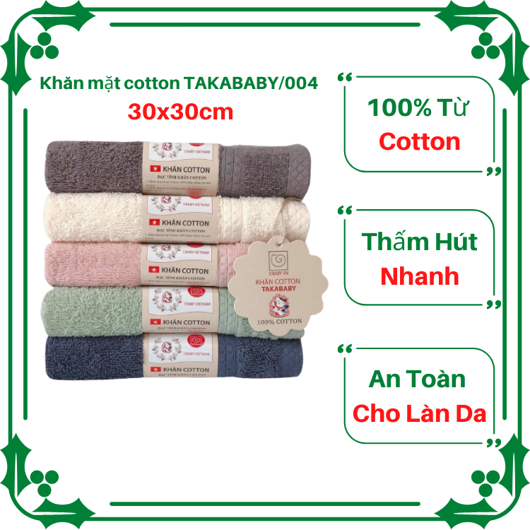 [HCM]Khăn mặt cotton TAKABABY/004 30X30cm.Sản xuất từ nguyên liệu tự nhiên,mềm mại êm ái.