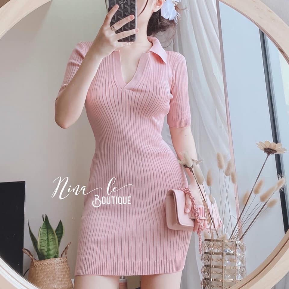 Váy Đầm Body Len Gân Cổ V Siêu Xinh (VIDEO, ẢNH THẬT)