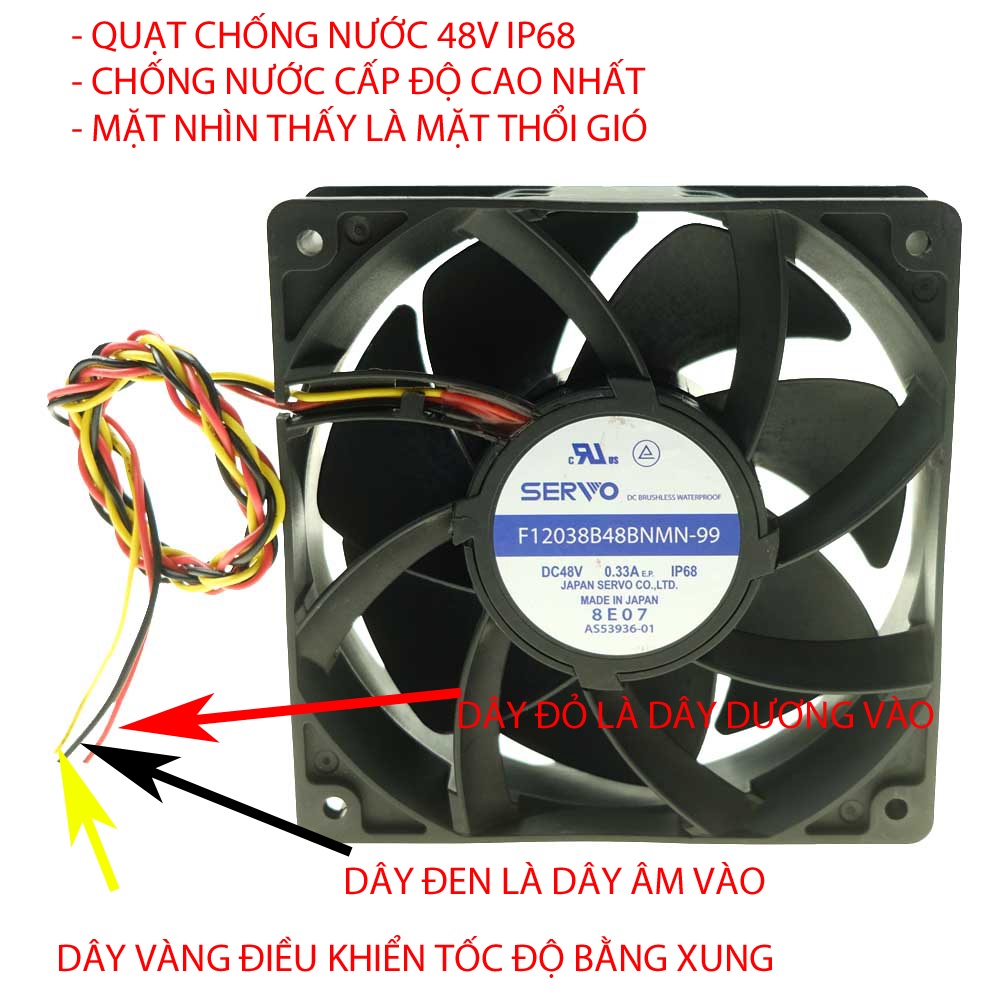 Quạt chống nước nidec servo 48v ip68 120x120x38 | quạt chống ẩm 48v | quạt hơi nước 48v | quạt phun sương 48v | quạt tản