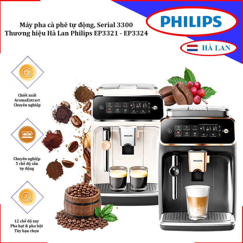 Máy Pha Cafe Tự Động Philips EP3321 - EP3324 Series 3300 Espresso Lungo Americano Iced Coffee Nước Nóng Chính Hãng