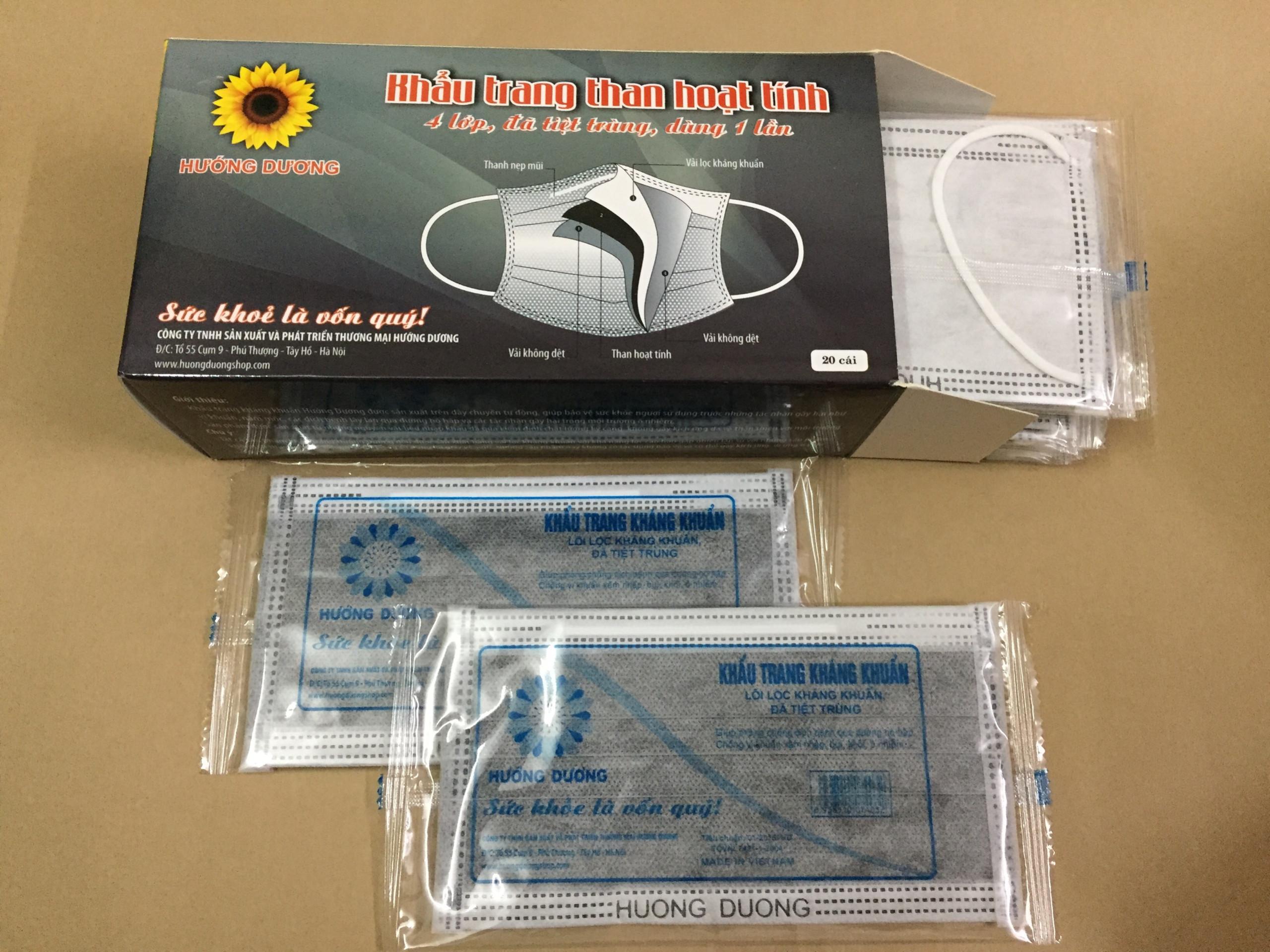 Combo 4 Hộp Khẩu trang y tế Hướng Dương 4 lớp than hoạt tính 20 chiếc/ Hộp