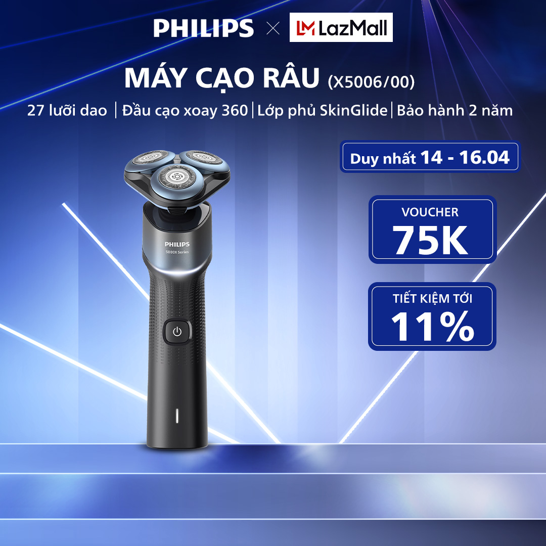 Máy Cạo Râu Khô và Ướt PHILIPS X5006, Đầu Cạo Linh Hoạt 360 Độ, Bảo Hành Chính Hãng 2 Năm