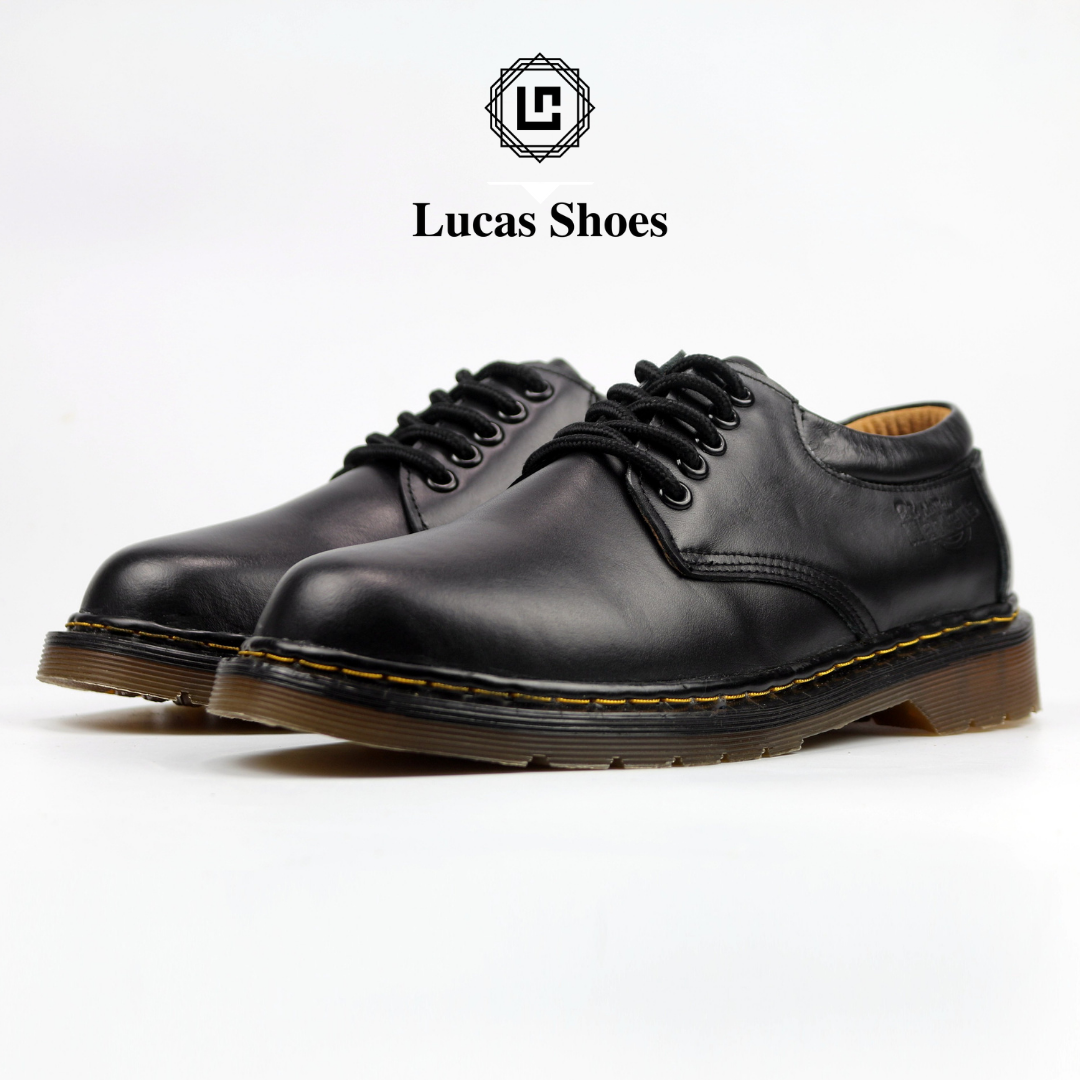 Giày Da Dr 8053 Đen Cổ Thấp Lucas Shoes, Kiểu Dáng Doctor, Da Bò Nappa, Đế Kếp Cao Su Có Khâu Đế - BH 1 năm