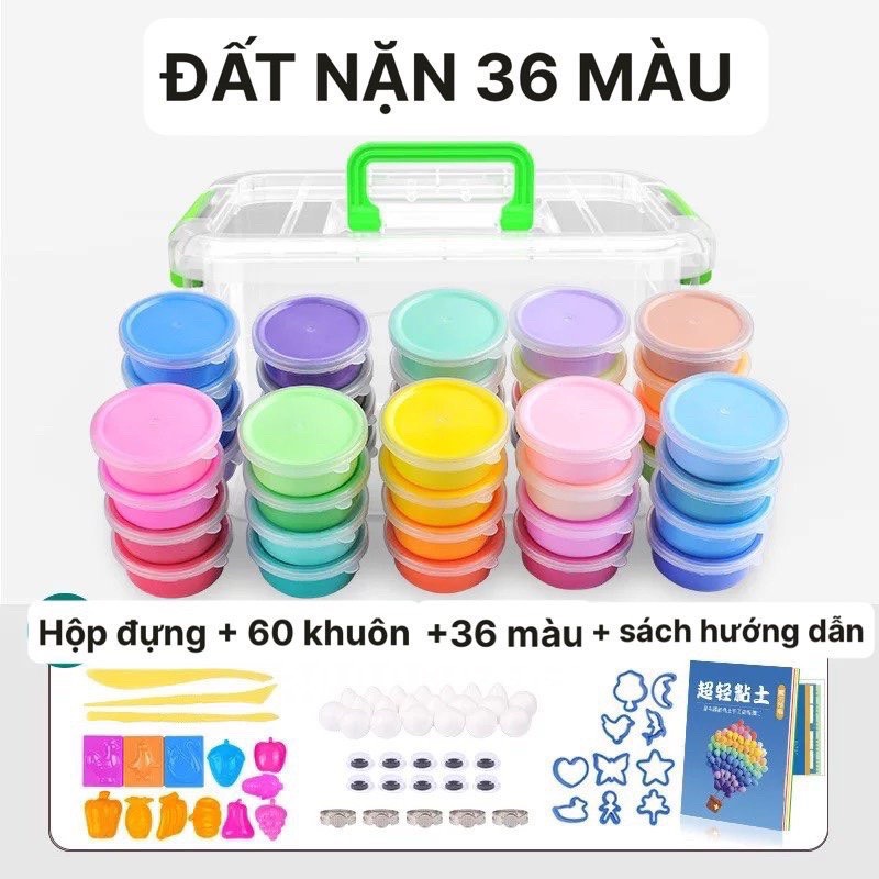 Bộ đất nặn 36 màu sắc dành cho bé giúp bé thỏa sức sáng tạo tặng kèm hộp khuân - bột nặn tự khô - Đất nặn - Đồ chơi đất nặn - tomshop2020