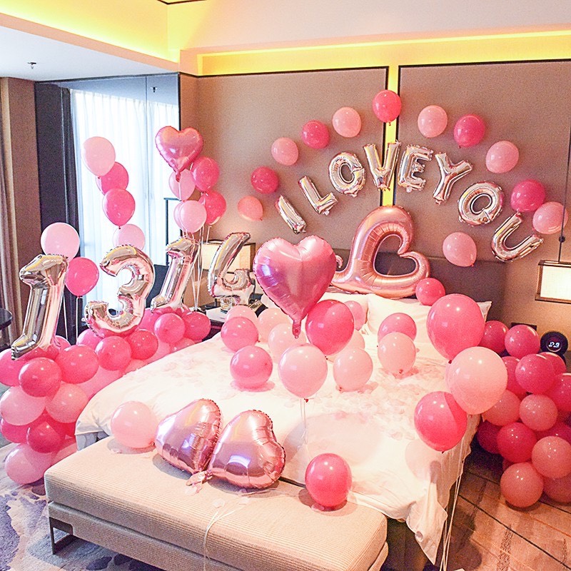 Set trang trí phòng cưới I LOVE YOU màu hồng