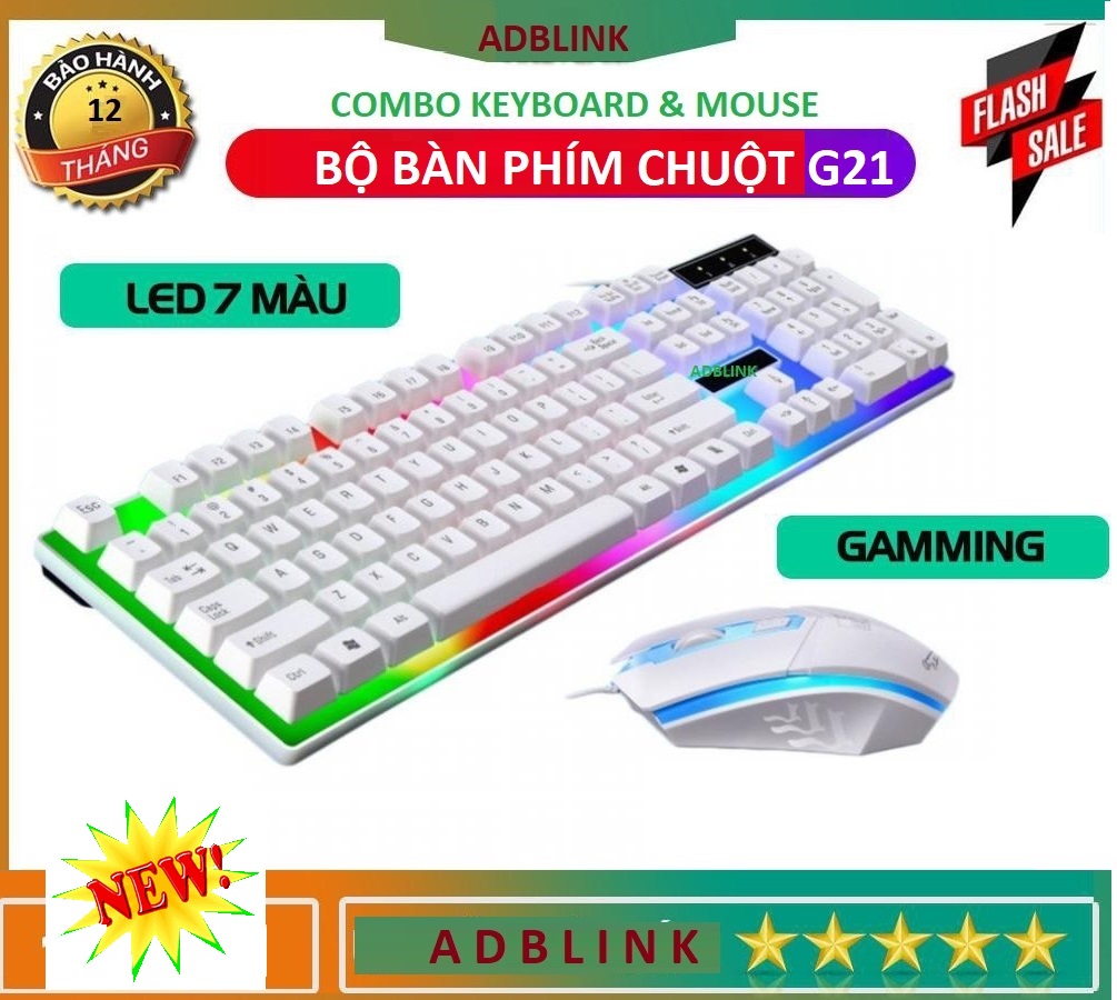 Bộ Bàn Phím kèm Chuột G21 Có LED Giả Cơ , Chơi Game ( Màu Trắng )
