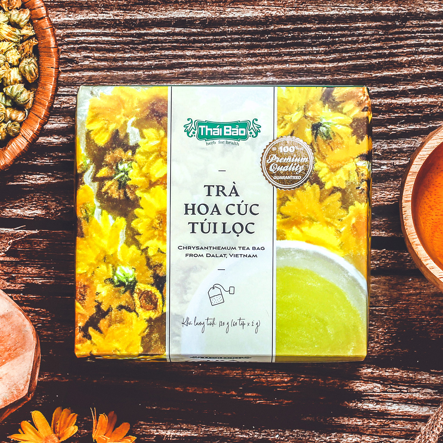 Trà hoa cúc túi lọc Thái Bảo 60 tép hộp mẫu pastel art