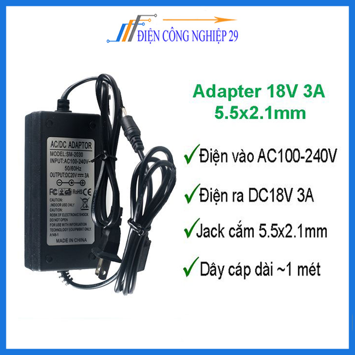Nguồn adapter 18v 3a giắc cắm 5.5x2.1mm