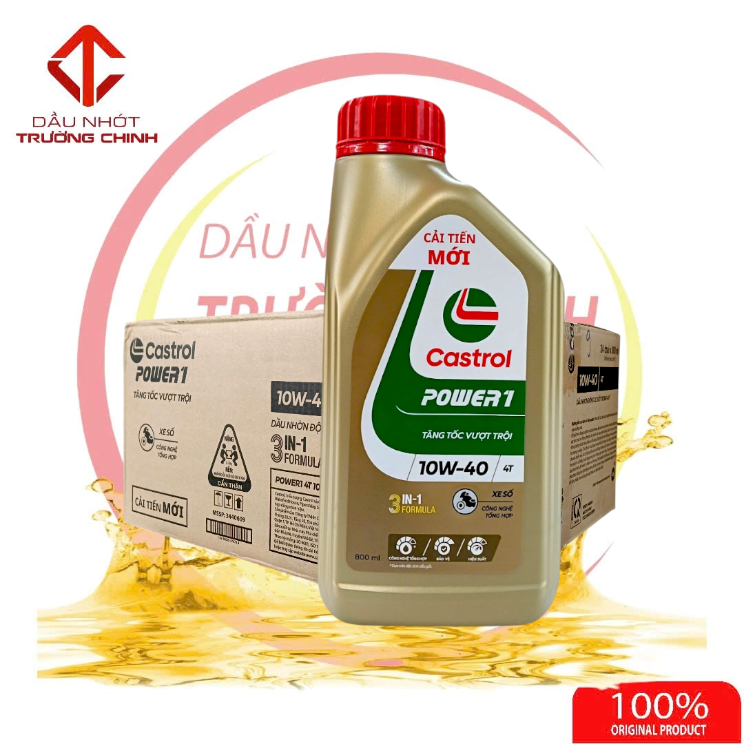 Thùng Nhớt Castrol Power 1 4T 10W40 dành cho xe số, tay côn hàng chính hãng