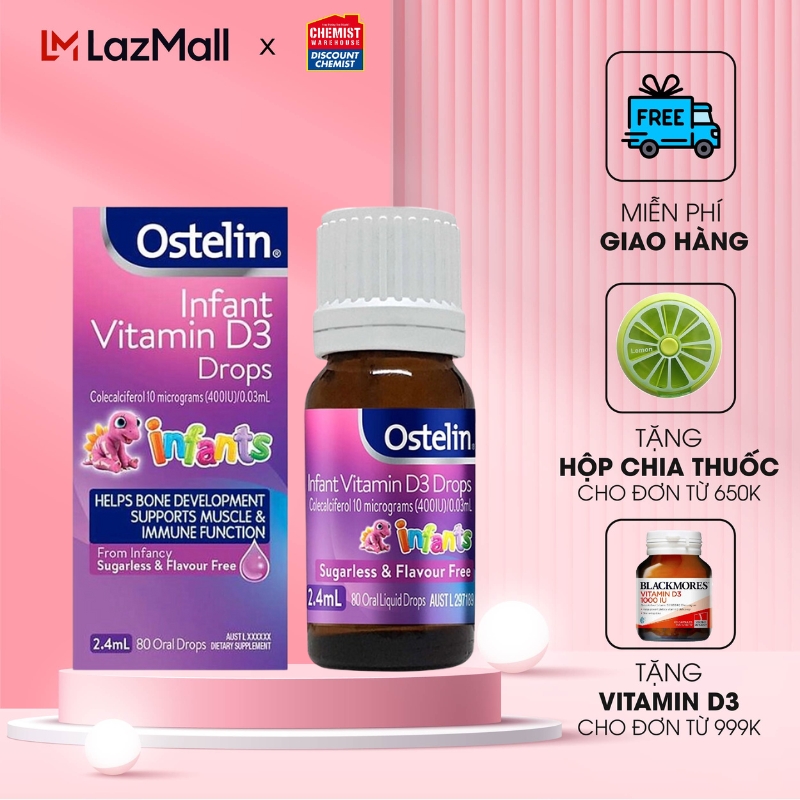 Vitamin D3 dạng giọt cho trẻ Ostelin Infant Kids Drops 2.4ml phòng ngừa